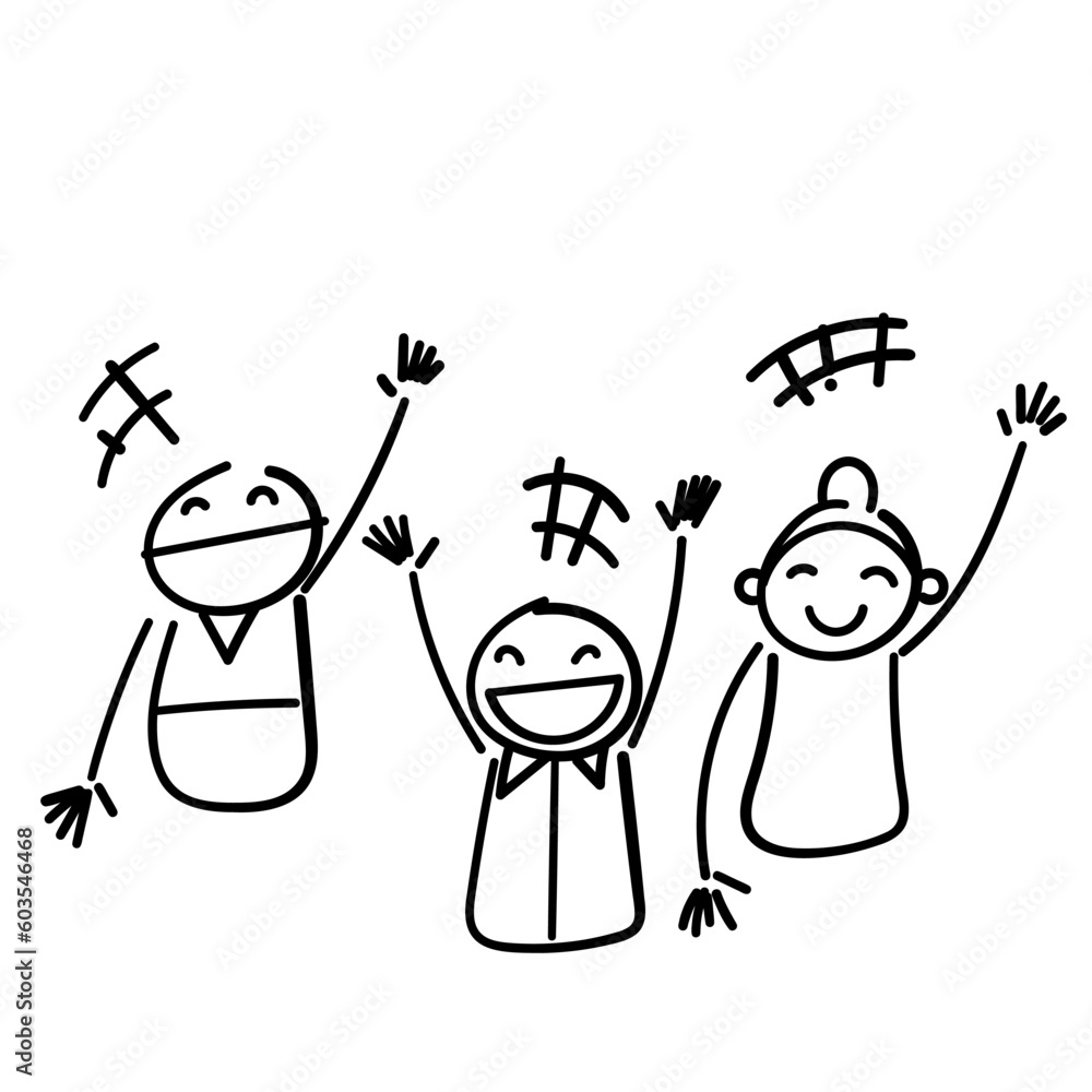 hand drawn doodle group happy people illustration vector hand drawn doodle group happy people illustration vector