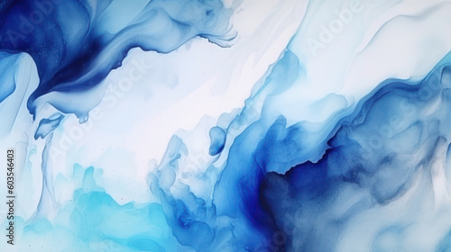 Abstract white and ocean blue watercolor fluid background. Watercolor blue sea painting brush texture