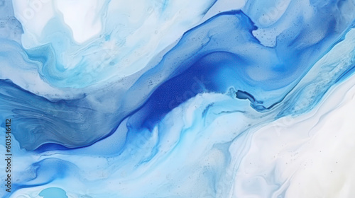 Abstract white and ocean blue watercolor fluid background. Watercolor blue sea painting brush texture