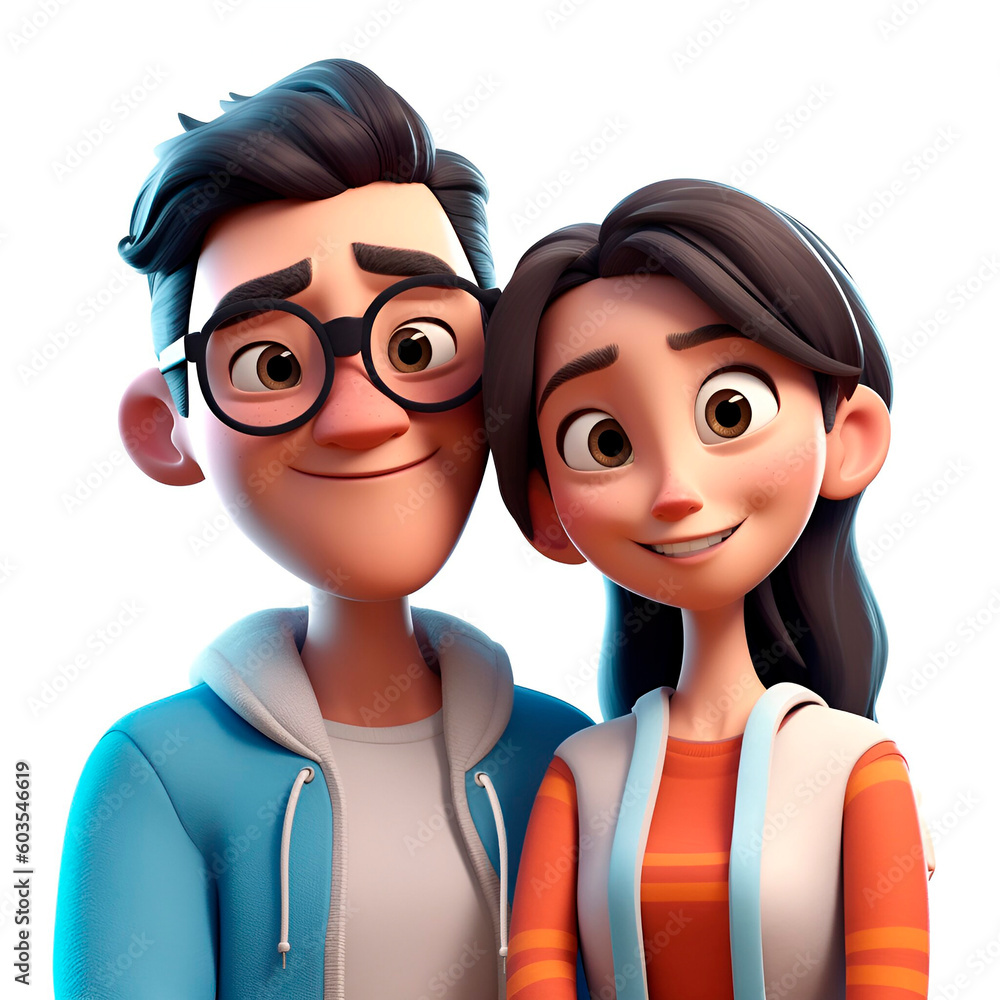 Ilustração 3d de casal de namorados felizes Ilustração 3d de casal de namorados felizes
