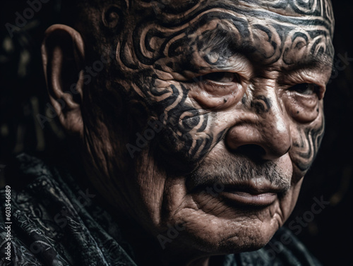 An old man with tribal tattoos on his face Generative Ai