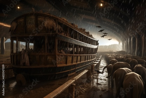 the Ark of Noah, a huge boat, salvation for the continuation of mankind, the chosen one, the way to paradise. God. Bible religion. History. Generative AI