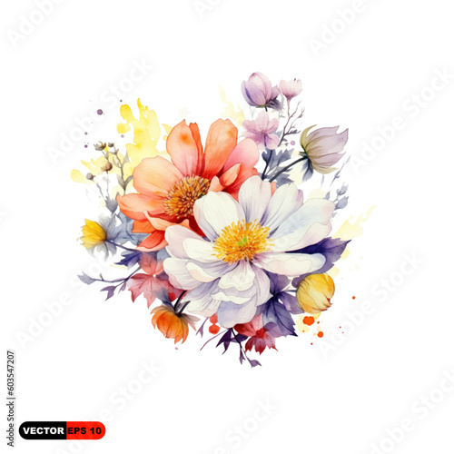 flowers in watercolor frame flower frame © EnelEva
