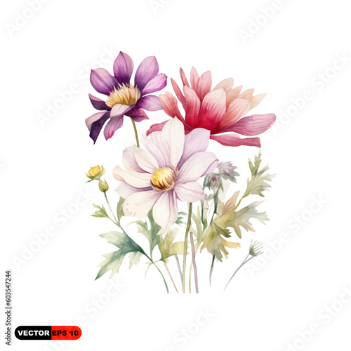 flowers in watercolor frame flower frame © EnelEva