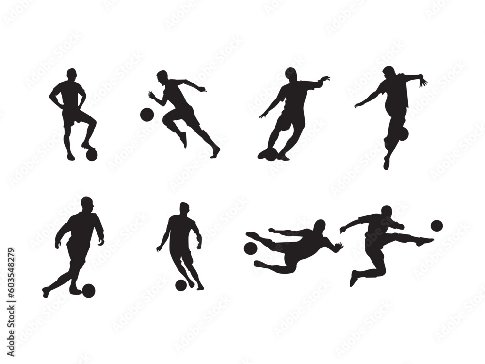 football player silhouette creative illustration vector of graphic. set of silhouettes of football player. soccer shoot silhouettes . football player silhouette creative illustration vector of graphic. set of silhouettes of football player. soccer shoot silhouettes .