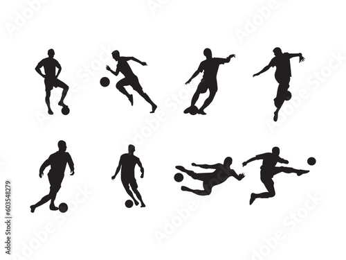 football player silhouette creative illustration vector of graphic. set of silhouettes of football player. soccer shoot silhouettes .