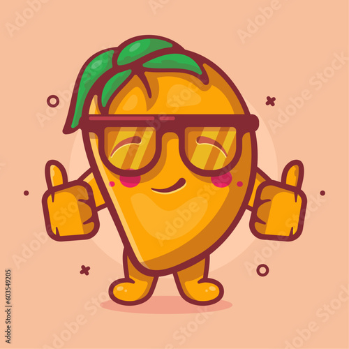 cheerful mango fruit character mascot with thumb up hand gesture isolated cartoon in flat style design 