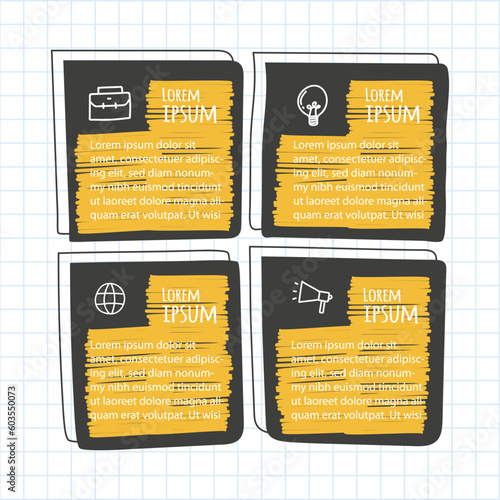 Infographic hand drawn professional steps With Yellow and Black Color. Vector illustration.