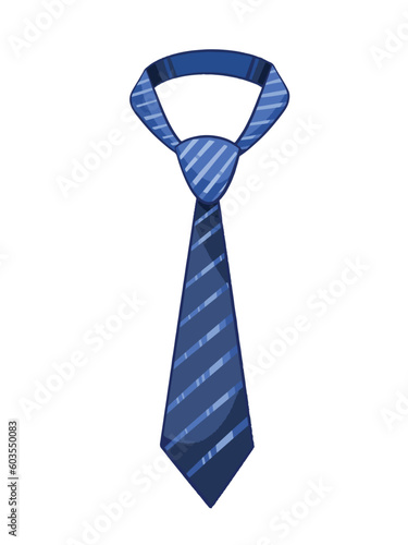 Blue striped tie vector illustration isolated on vertical white background wallpaper template. Manly office male fashion dress code at the office. Simple flat cartoon drawing.