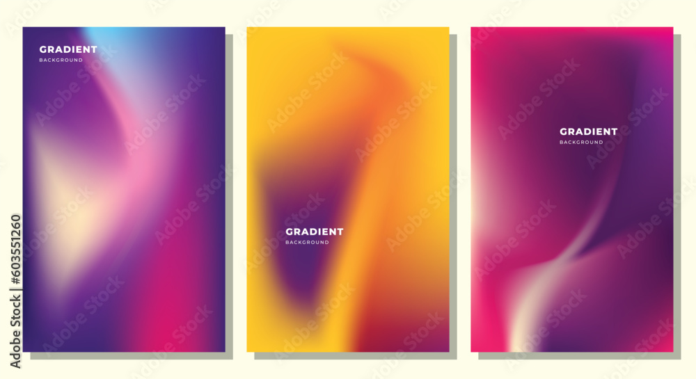 Naklejka premium Abstract colorful fluid gradient mesh background template copy space set for poster, banner, leaflet, flyer, pamphlet, booklet, or cover