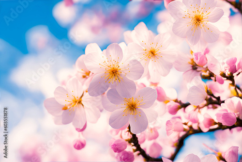 Beautiful sakura flower in spring blue sky