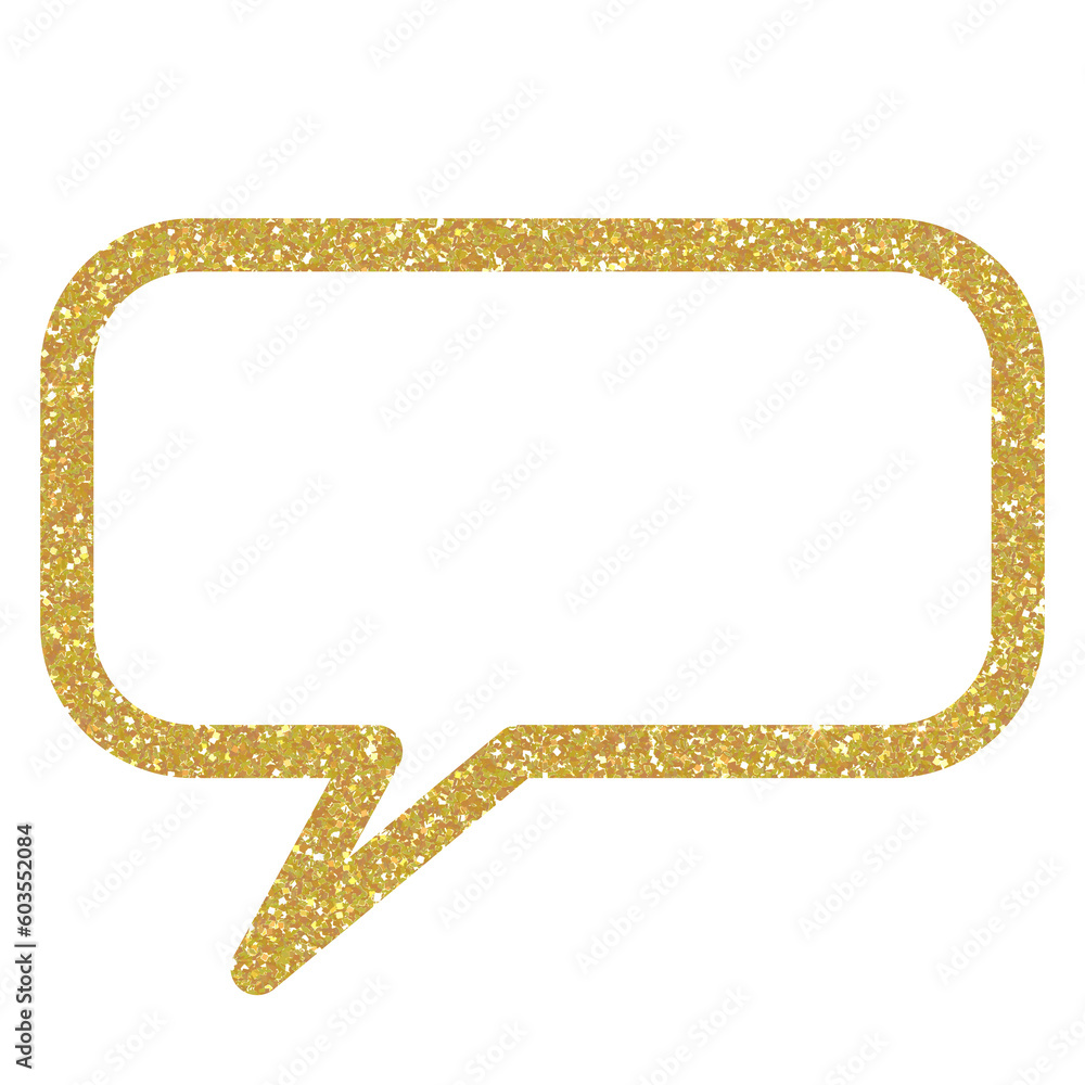 Golden Speech bubble glitter on transparent background.Speech balloon