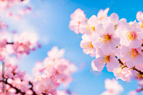 Beautiful sakura flower in spring blue sky © PakParmin