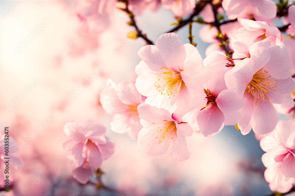 Beautiful sakura flower in spring blue sky