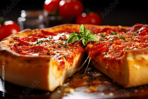 Deep dish Chicago style pepperoni pizza