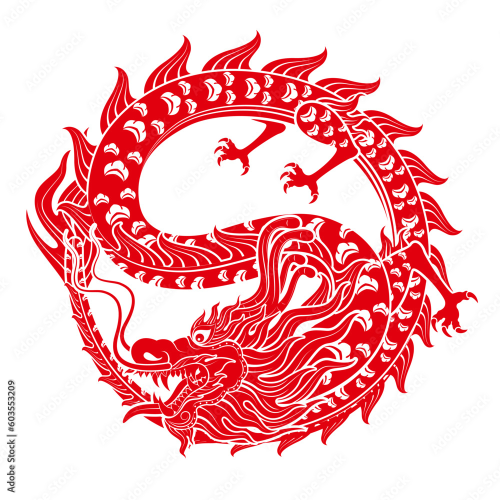 Traditional chinese Dragon. Isolated on white background for card design print media or festival. China lunar calendar animal happy new year. Vector Illustration.