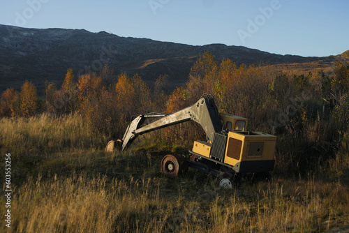 Abandoned heavy machinery excavator ain the arctic nature photo