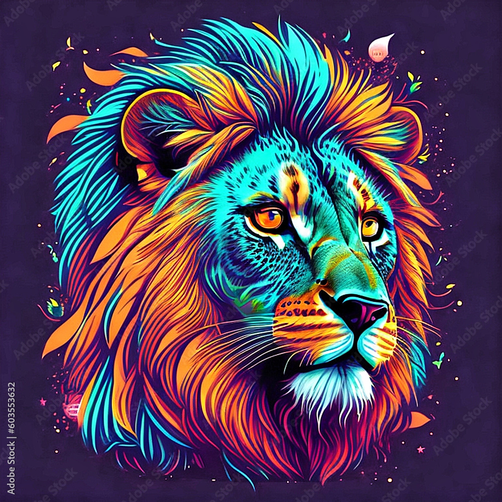 Lion, vector design, vibrant colors, AI generated