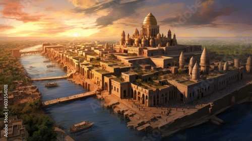 Ancient Mesopotamia, Mesopotamian civilizations formed on the banks of the Tigris and Euphrates rivers in what is today Iraq and Kuwait, Generative AI photo