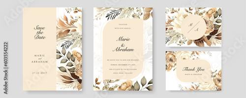 Blue rose floral flower vector hand drawn floral wedding invitation template watercolor