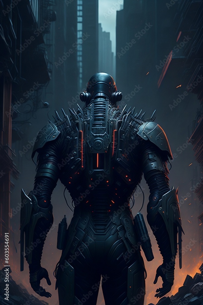 Generative AI, Depiction of Apocalyptic city, futuristic apocalypse with cyborg artificial intelligence, robot Generative AI, Depiction of Apocalyptic city, futuristic apocalypse with cyborg artificial intelligence, robot