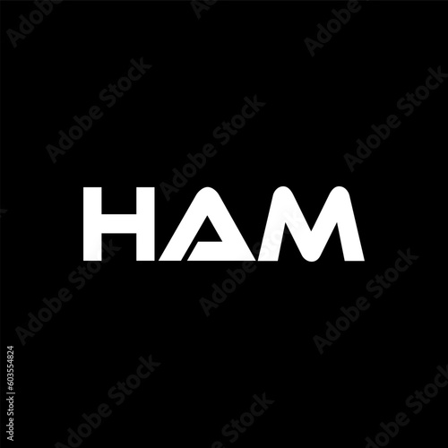 HAM letter logo design with black background in illustrator, vector logo modern alphabet font overlap style. calligraphy designs for logo, Poster, Invitation, etc.