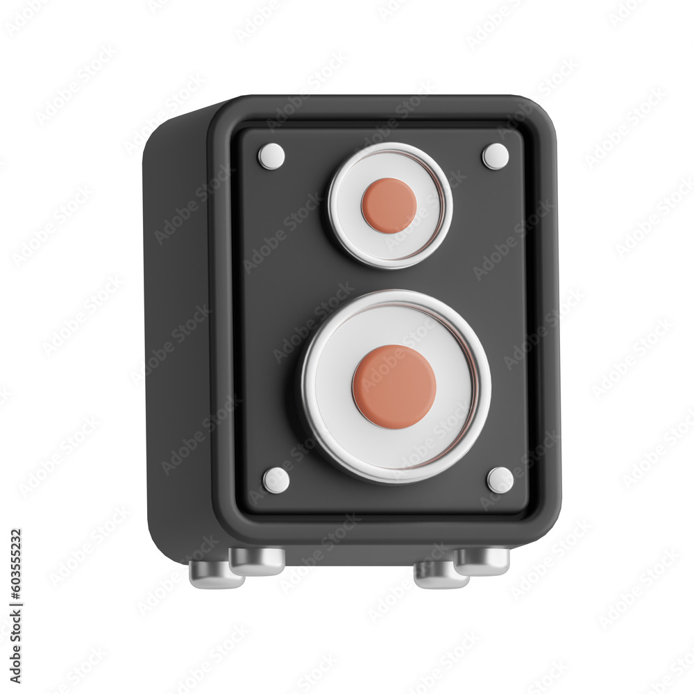 A 3D illustration of a speaker, a device that converts electrical signals into sound waves A 3D illustration of a speaker, a device that converts electrical signals into sound waves