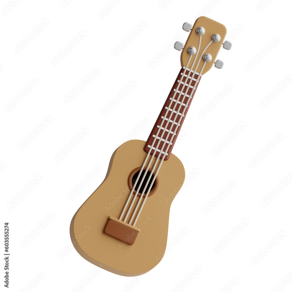 Fototapeta premium A 3D illustration of a ukulele, a small stringed instrument associated with Hawaiian music