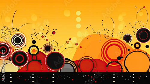 Australia Aboriginal inspired background with dreamtime and songlines, simple illustration with red yellow and black, Australian Aboriginal Flag colours, Generative AI photo