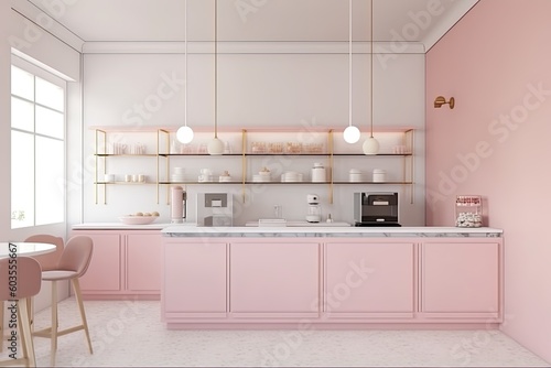 modern pink kitchen with a stylish marble countertop Generative AI