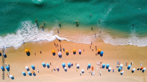 top down drone view of beach during summer using generative AI