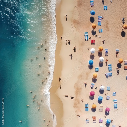 AI generated Aerial top down drone view of ocean waves at beach during summer 
