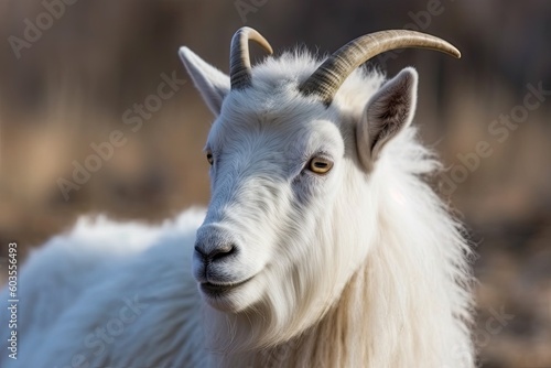 majestic goat with long, spiraled horns in a natural setting Generative AI