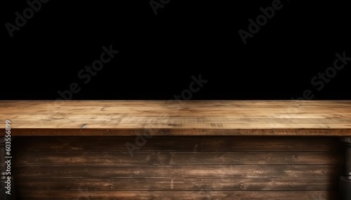 A wooden counter table top for product display in bars. (Generative AI)