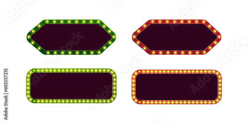Retro neon electric sign set. Vintage decoration for show, club and billboard night light design vector illustration