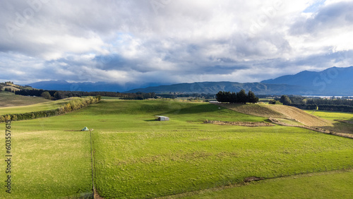 Aerial (drone) photo of sheep farm in Te Anau, New Zealand © Christie