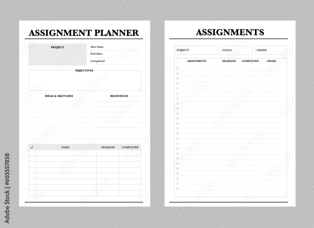 2 set of Assignment Planner. vector illustration. Minimalist planner template set. 2 set of Assignment Planner. vector illustration. Minimalist planner template set.