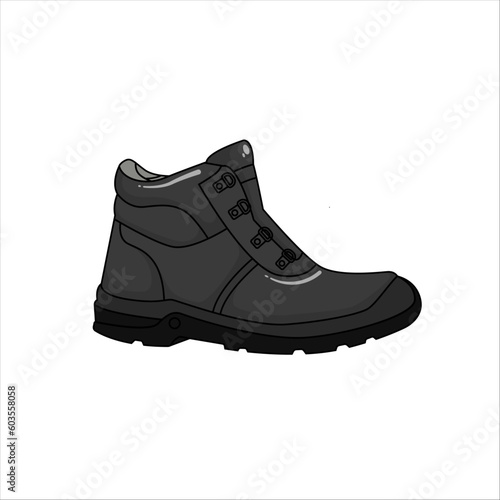 Pair of gray shoes. Safety shoes. Leg Protectors in Construction Work in the Fields of Industry, Generators, Electricity and Mining
