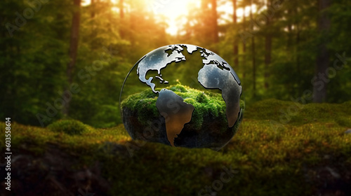 earth globe in grass AI-generated