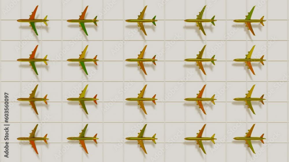 golden models of passenger airliners are moving on a white background. 3d render looped animation golden models of passenger airliners are moving on a white background. 3d render looped animation