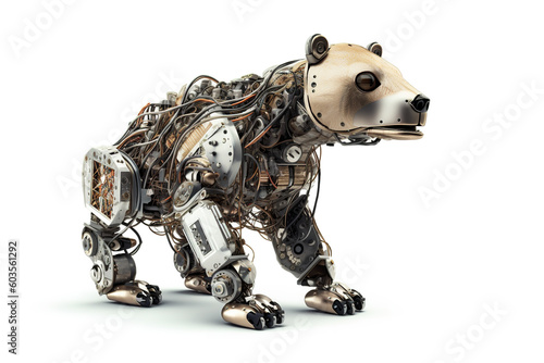 Image of a bear modified into a electronics robot on a white background. Wildlife Animal. illustration  generative AI.