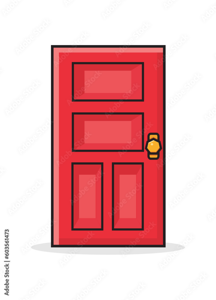 Single red door graphic vector illustration designed in simple flat cartoon style. Red wooden door. Single red door graphic vector illustration designed in simple flat cartoon style. Red wooden door.