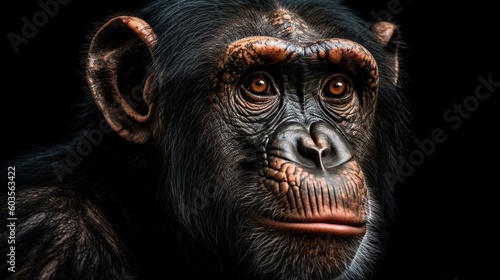 Intelligent Gaze  Captivating Close-Up Portrait of a Chimpanzee  generative Ai