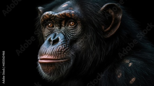 Intelligent Gaze: Captivating Close-Up Portrait of a Chimpanzee, generative Ai © Bending Reality