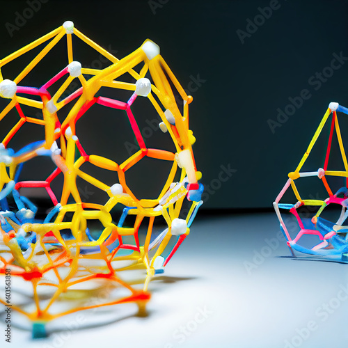 Vibrant foam and toothpick model of chemical structure for engaging chemistry education. Generative AI. photo