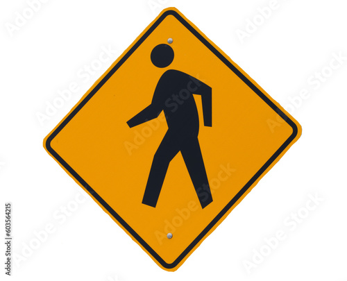 An isolated pedestrian street sign with a human figure walking
