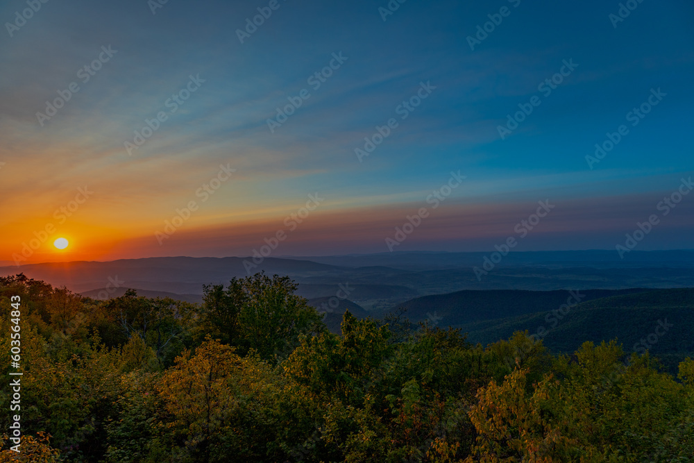 Hazy sunset in the Appalachian Mountains