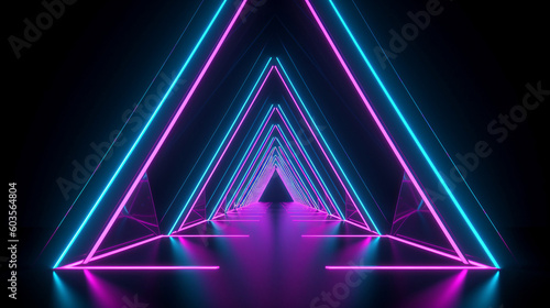 Abstract background stage with colorful neon lights. Abstract technology background, generative ai illustration