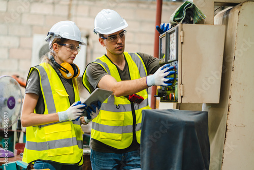 Photography professional technician engineer working to control electrical power and safety