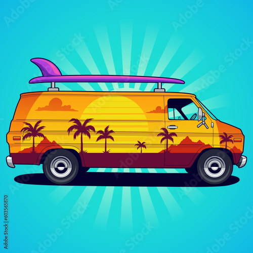 Retro summer van car